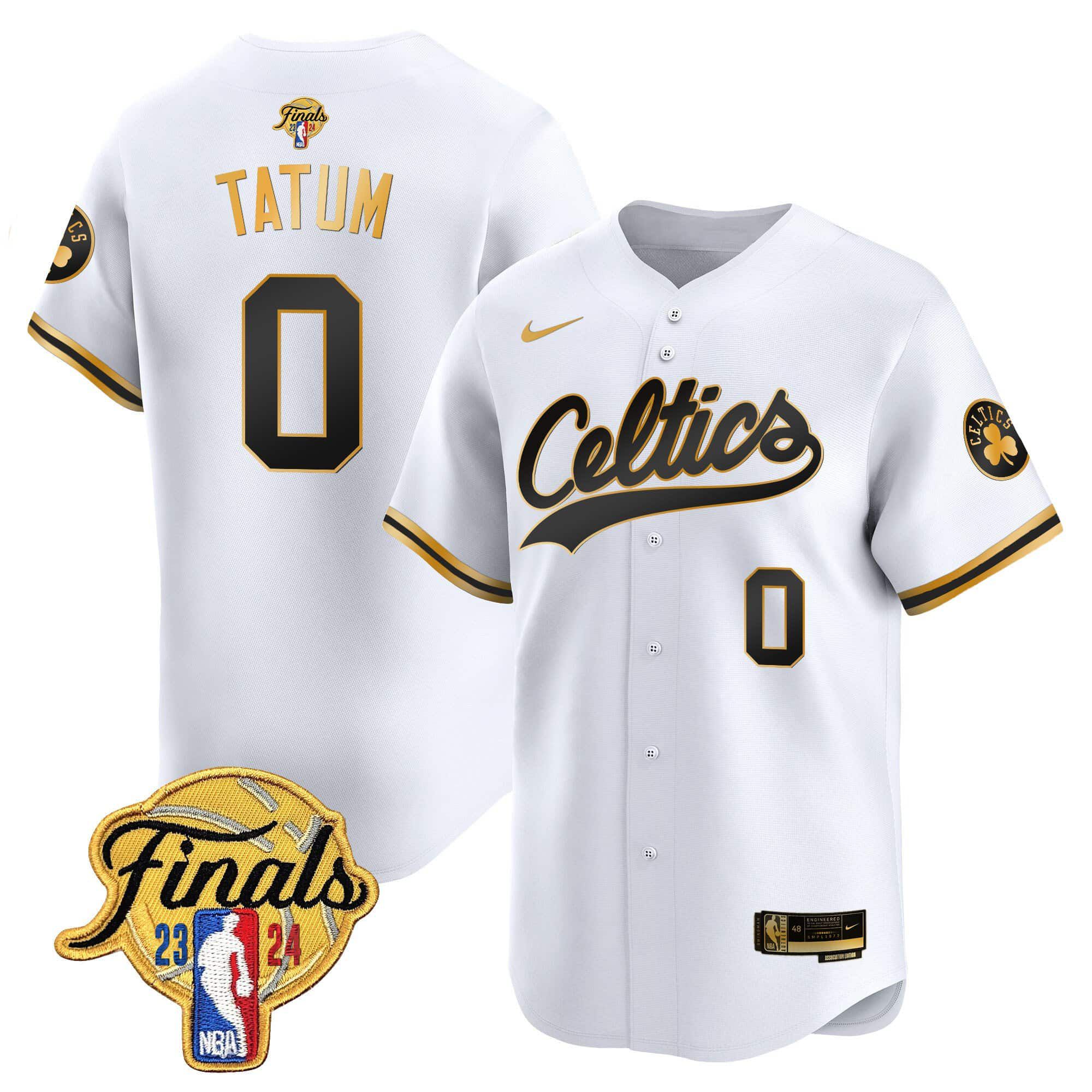 Men Boston Celtics 0 Tatum White 2024 Nike Finals Patch Baseball NBA Jersey